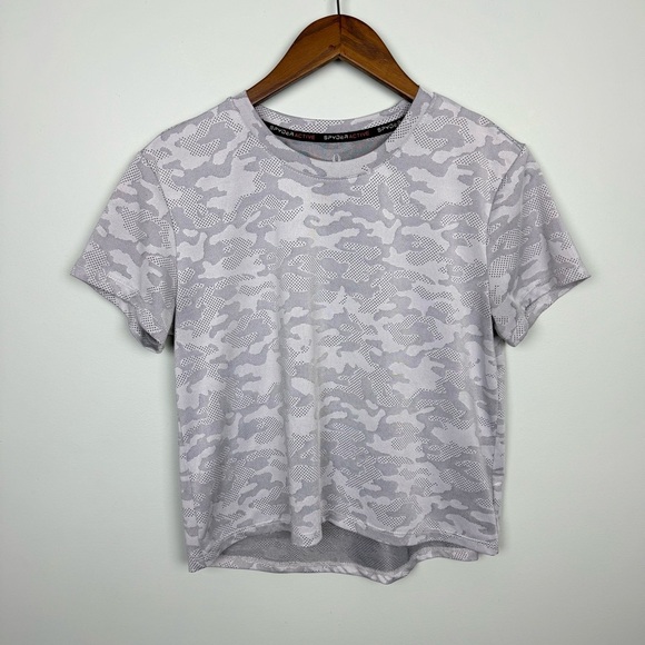 Spyder Gray Camo Athletic Tee Cropped Size Medium - Picture 2 of 6